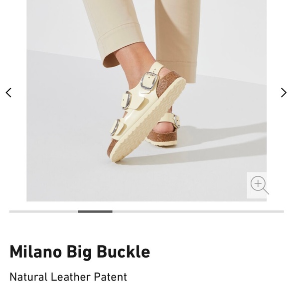Birkenstock Milano Big Buckle Natural Leather Patent in cream NWT - Picture 2 of 9